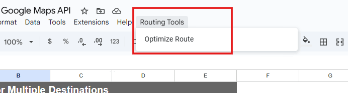 Google Sheets route optimization custom menu