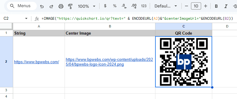 Generate QR codes in Google Sheets - Center Image