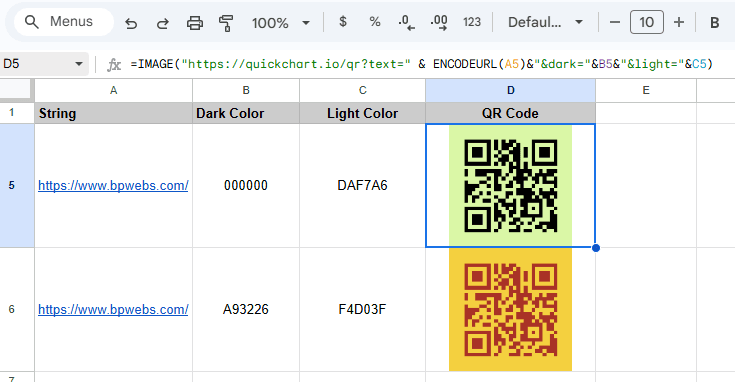 Generate QR Codes in Google Sheets Change color