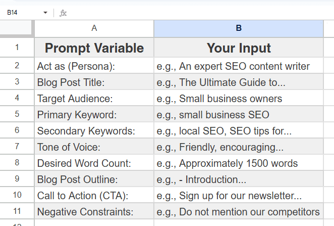 AI Prompt Generator in Google Sheets