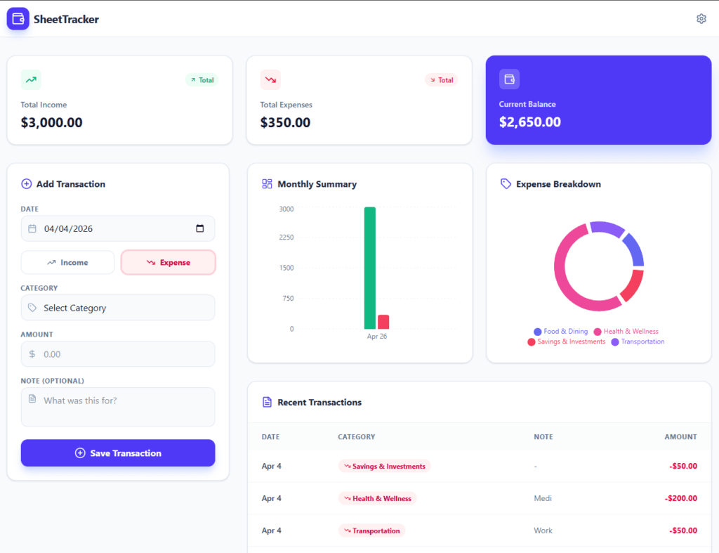 Build a Personal Income and Expense Tracker with Google Sheets 8 Expense tracker interface desktop 1