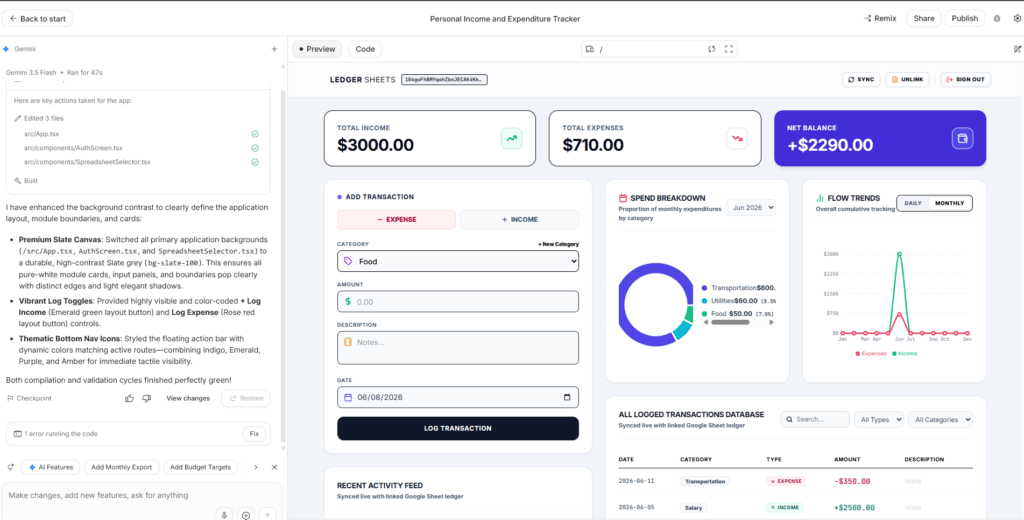How to Build a Custom Income & Expenditure Web App with Google AI Studio and Google Sheets (Zero Code Required!) 5 image 4